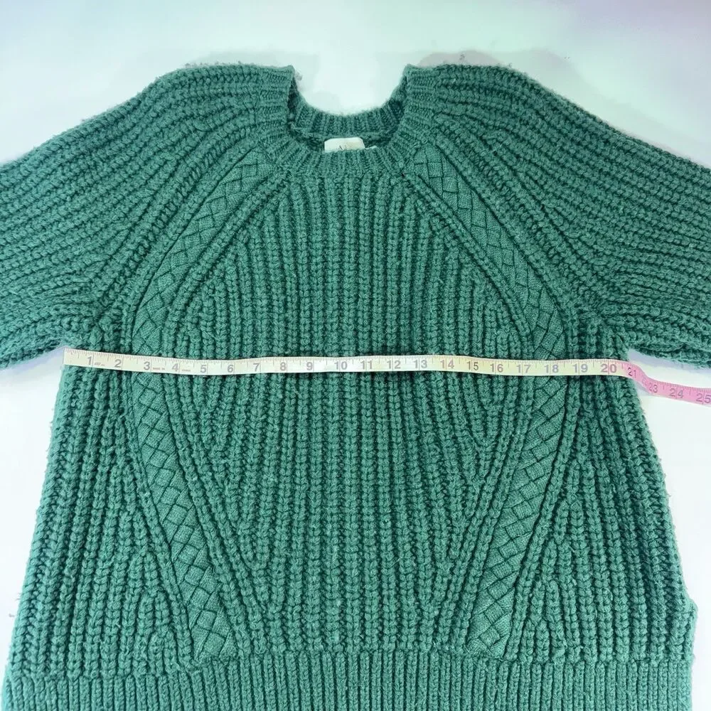 Aje Green Chunky Knit Braided Cable Sweater Women XL Wool Alpaca Blend